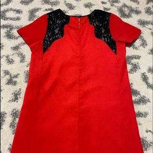 MM Couture red dress with black lace